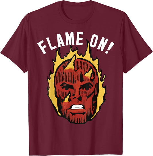 Marvel Fantastic Four The Human Torch Flame On Portrait T-Shirt - T-Shirt | Maroon