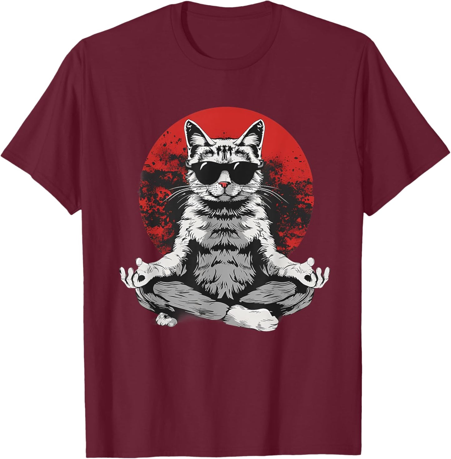 Meditation Cat Zen Buddha Yoga Spiritual Hindu Buddhist Women Kids T-Shirt - T-Shirt | Maroon