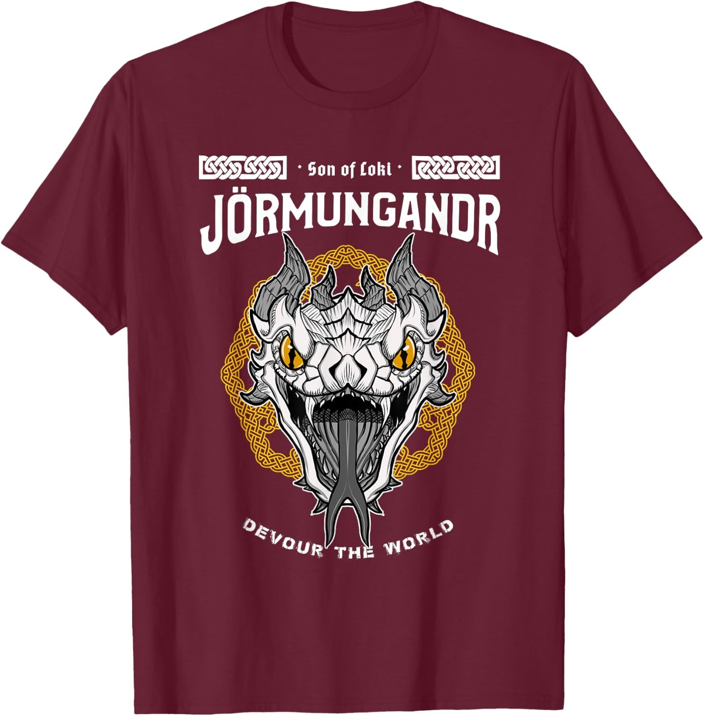 Sons of Loki: Jörmungandr the Devourer T-Shirt - T-Shirt | Maroon