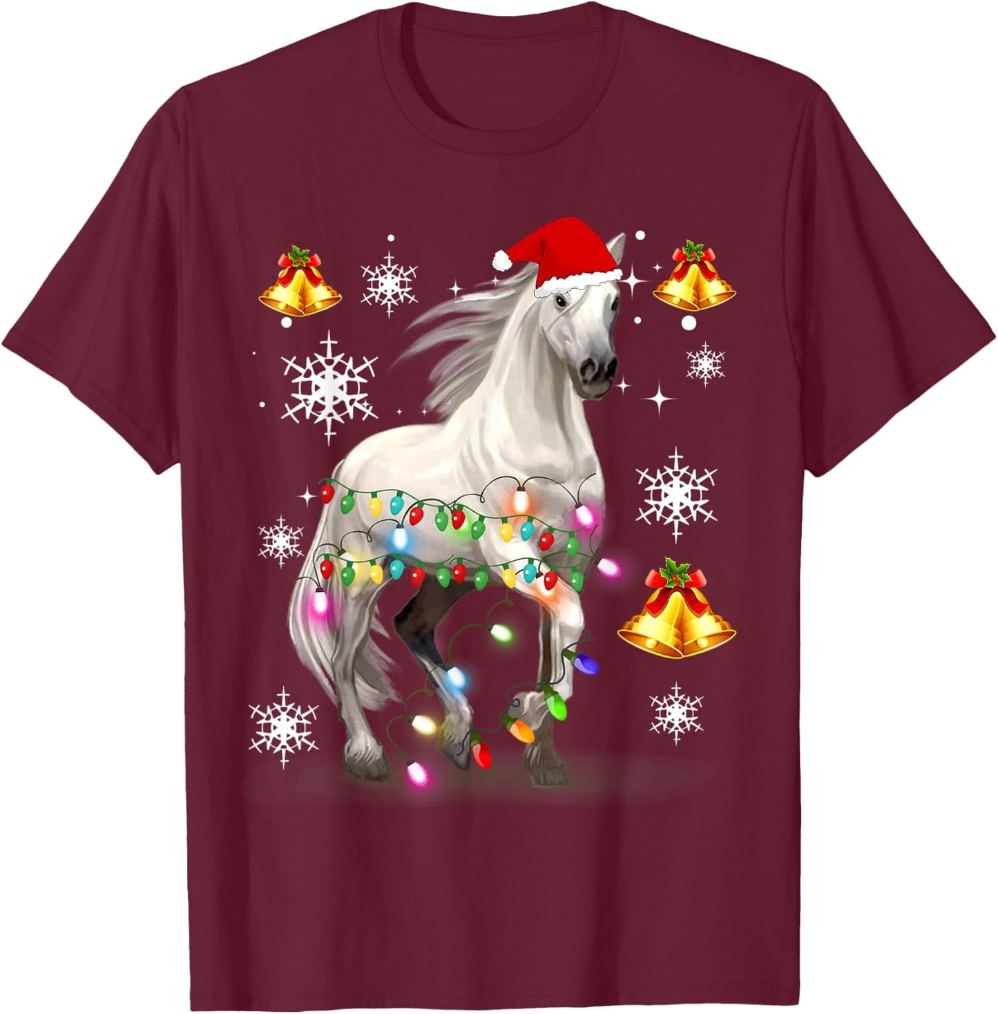 Christmas Lights Horse T-Shirt - T-Shirt | Maroon
