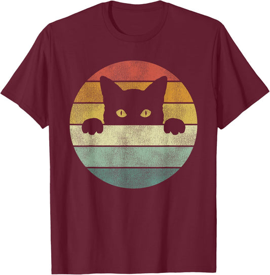 Retro Cat Shirt Vintage Funny Cat T-Shirt - T-Shirt | Maroon