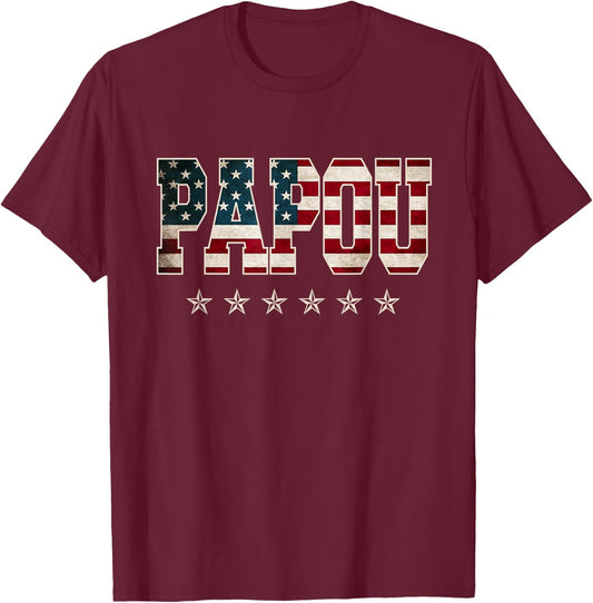 Papou Father's Day American Flag 4th of July Christmas Xmas T-Shirt - T-Shirt | Maroon
