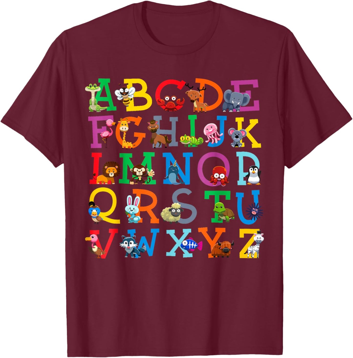 Zoo Animal Alphabet ABCs Animals Learning A-Z ABC Letters T-Shirt - T-Shirt | Maroon