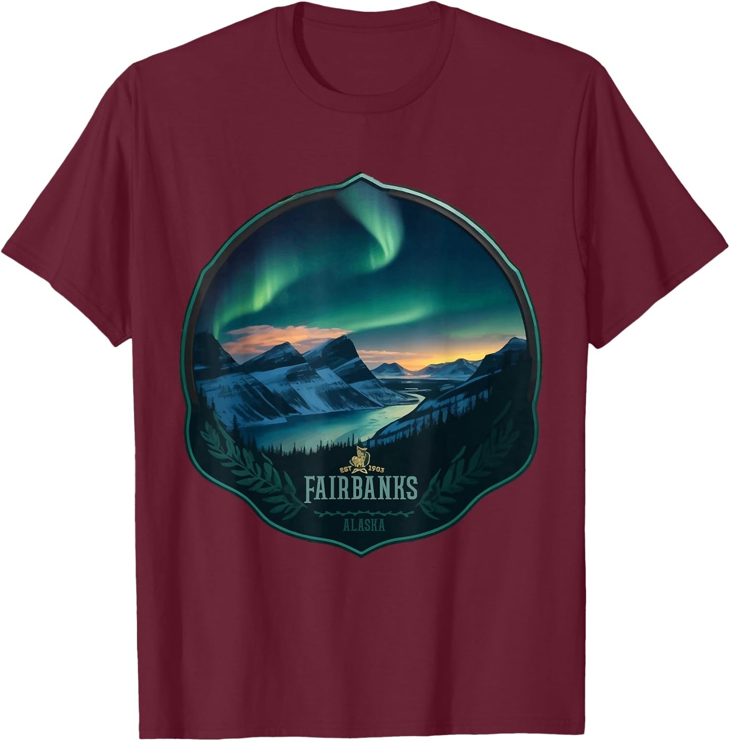 Fairbanks Retro US Northern lights Alaska Vintage parks T-Shirt - T-Shirt | Maroon