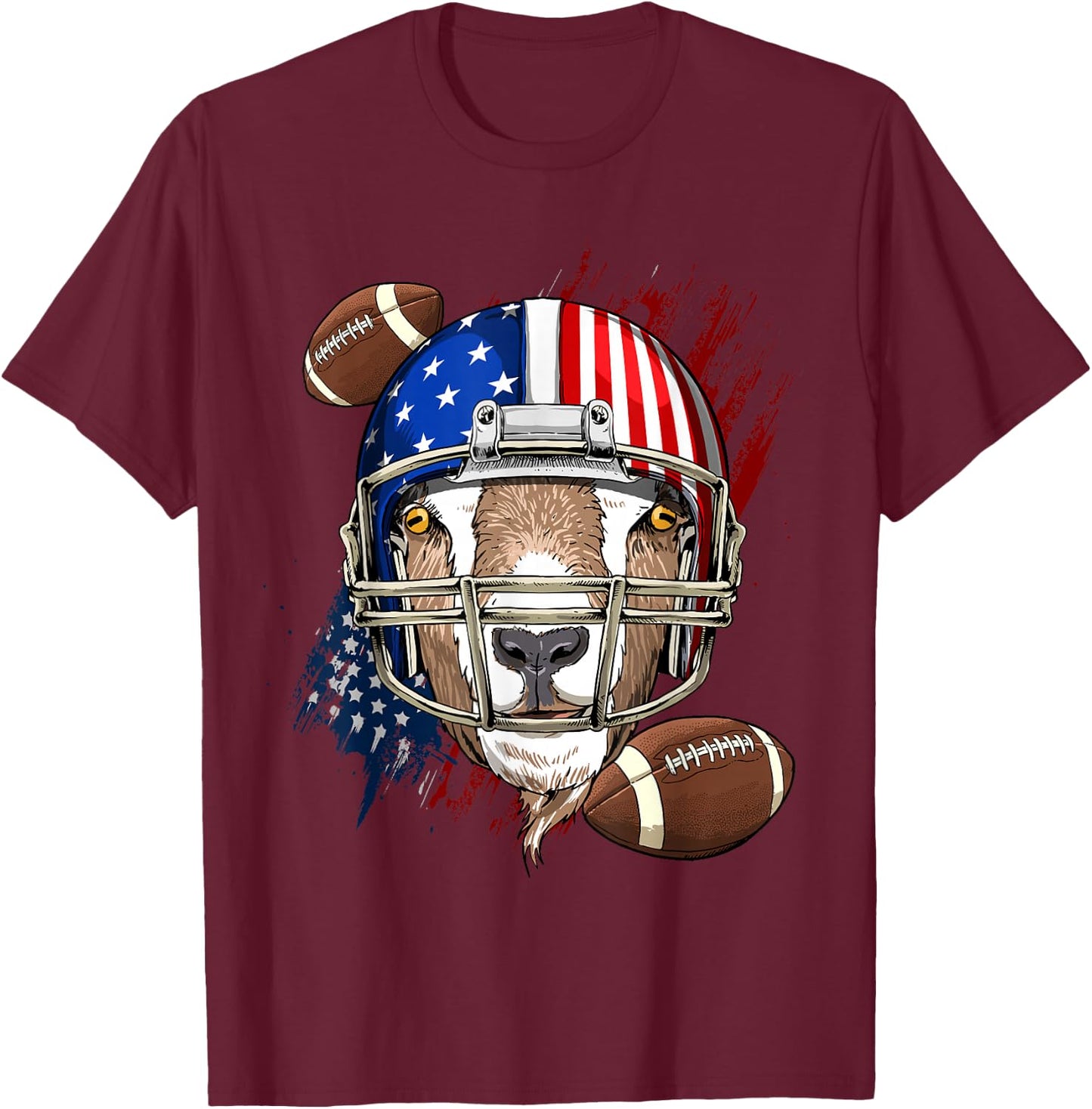 Goat American Football Goat Lovers USA Flag T-Shirt - T-Shirt | Maroon