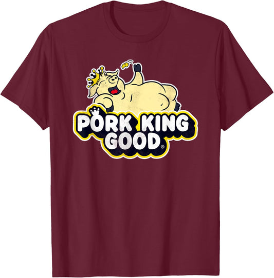 Pork King Good 70's Throwback Pig Logo T-Shirt - T-Shirt | Maroon