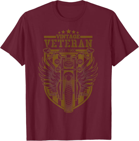 Vintage Veteran 1960 Motorcycle Biker T-Shirt - T-Shirt | Maroon