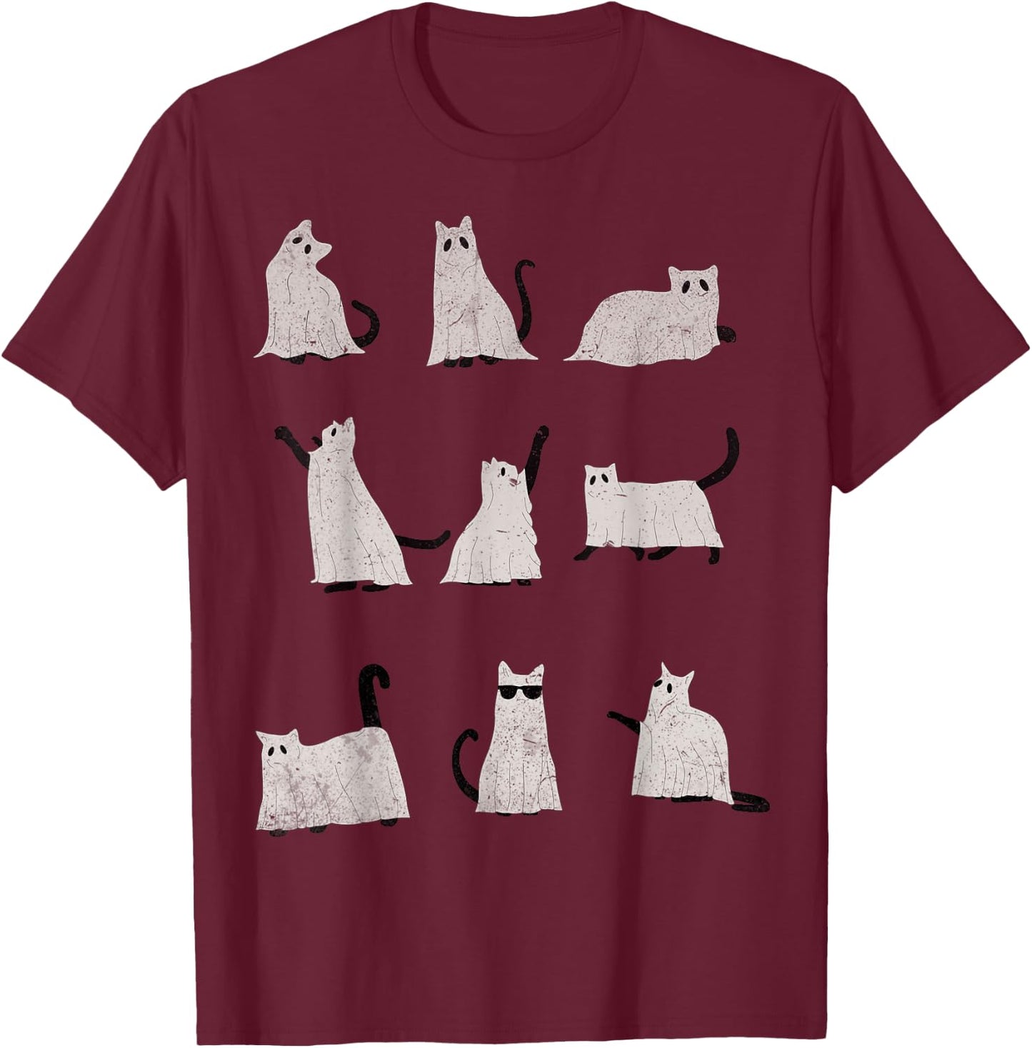 Scary Boo Cute Ghost Cat Kitty Vintage Halloween Costume Women Kids T-Shirt - T-Shirt | Maroon
