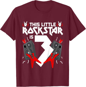 3 Year Old Rock And Roll Star Birthday Party Guitar 3rd Gift T-Shirt - T-Shirt | Maroon