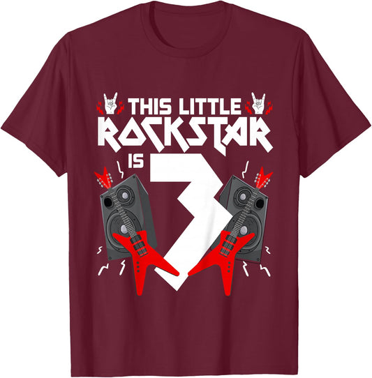3 Year Old Rock And Roll Star Birthday Party Guitar 3rd Gift T-Shirt - T-Shirt | Maroon