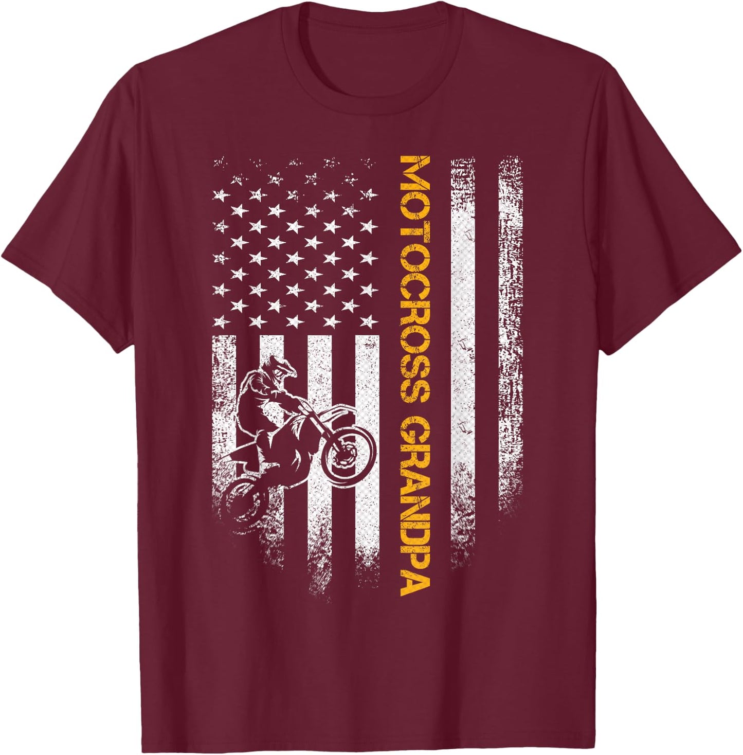 American Flag Proud Motocross Dirt Bike Grandpa Silhouette Women Men T-Shirt - T-Shirt | Maroon