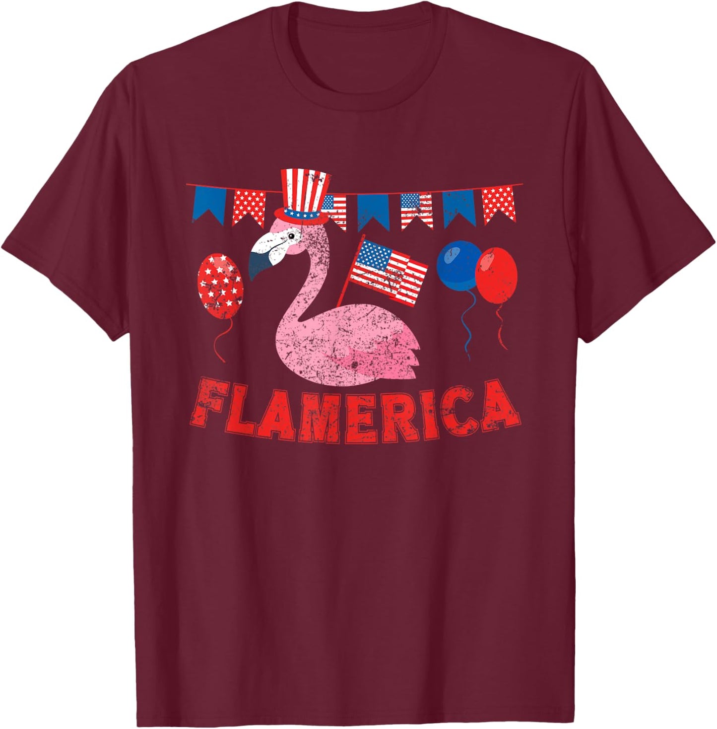 Flamerica American Patriotic Flamingo Flag Fourth Of July T-Shirt - T-Shirt | Maroon