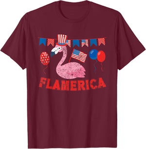 Flamerica American Patriotic Flamingo Flag Fourth Of July T-Shirt - T-Shirt | Maroon
