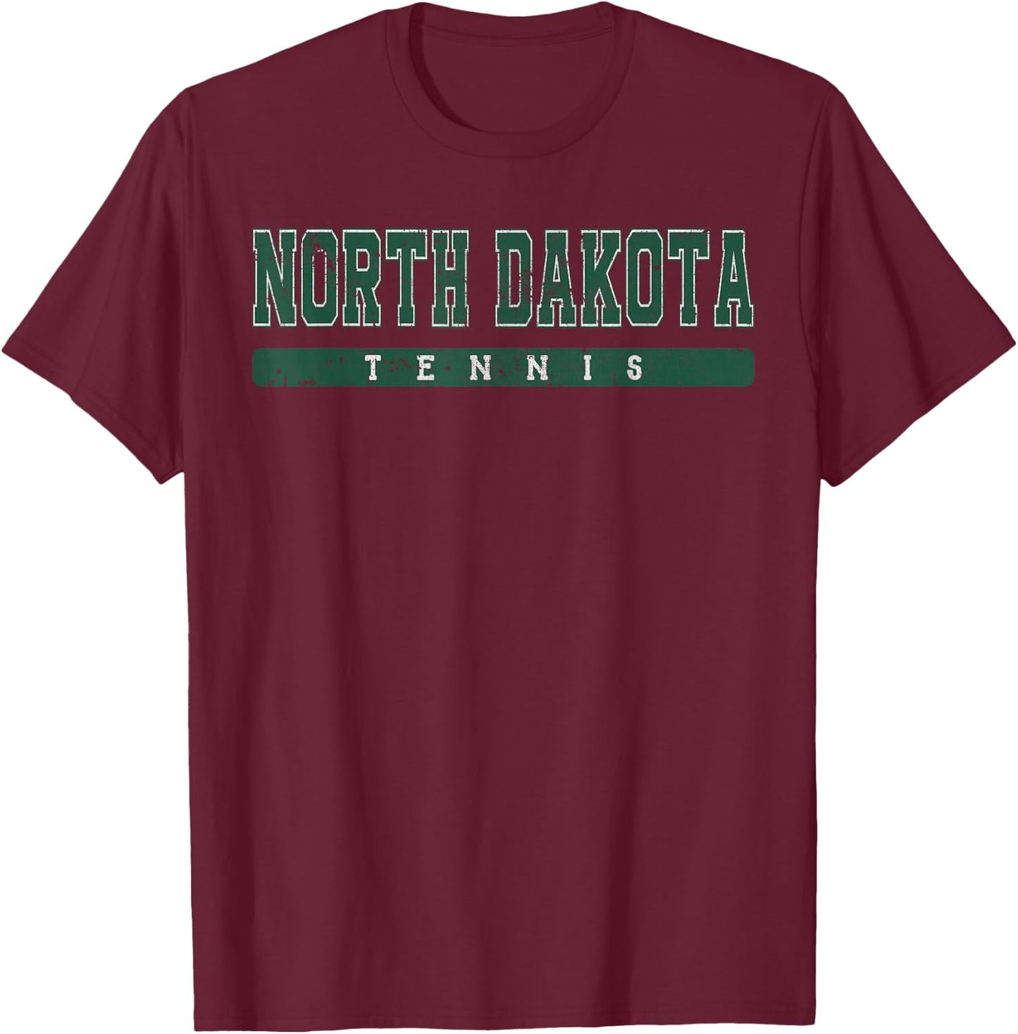 North Dakota Tennis Green Vintage Text T-Shirt - T-Shirt | Maroon