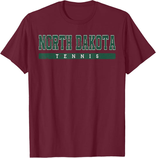 North Dakota Tennis Green Vintage Text T-Shirt - T-Shirt | Maroon