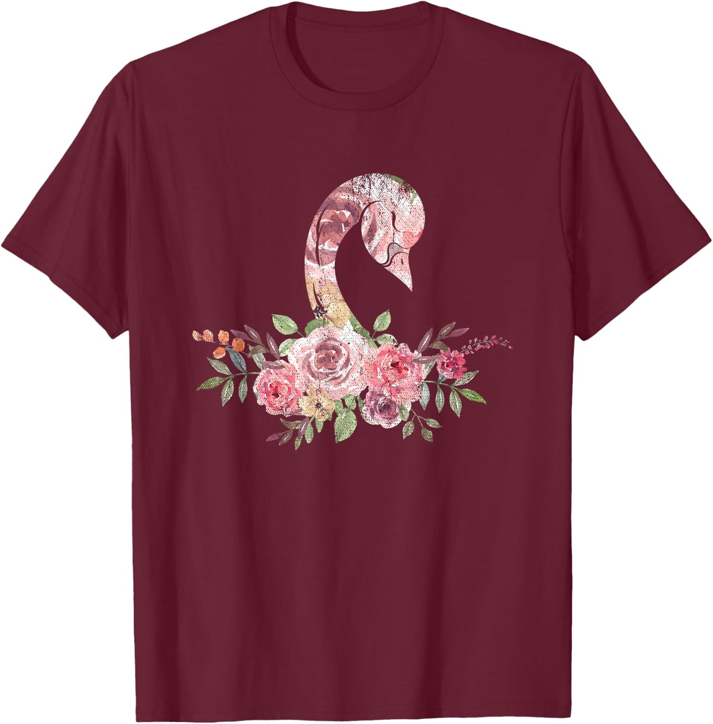 Flower Crown Women Girls Gift Pretty Animal Vintage Swan T-Shirt - T-Shirt | Maroon