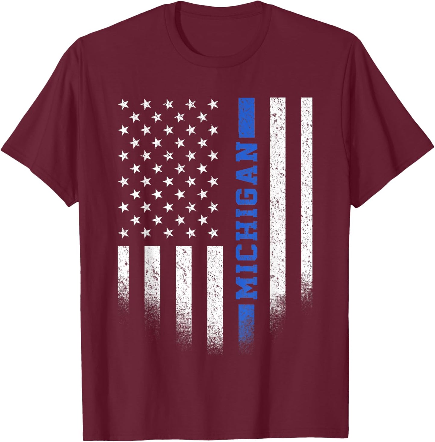 Michigan Blue Line US Flag State MI Police Officer T-Shirt - T-Shirt | Maroon