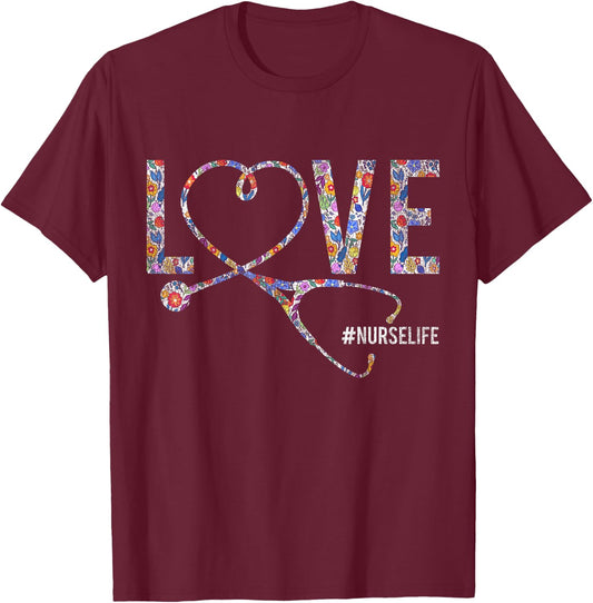Love Nurse Life Nurse T-Shirt - T-Shirt | Maroon