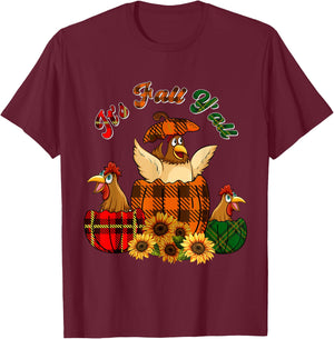 It's Autumn Y'all Thanksgiving Chickens Inside Fall Pumpkins T-Shirt - T-Shirt | Maroon
