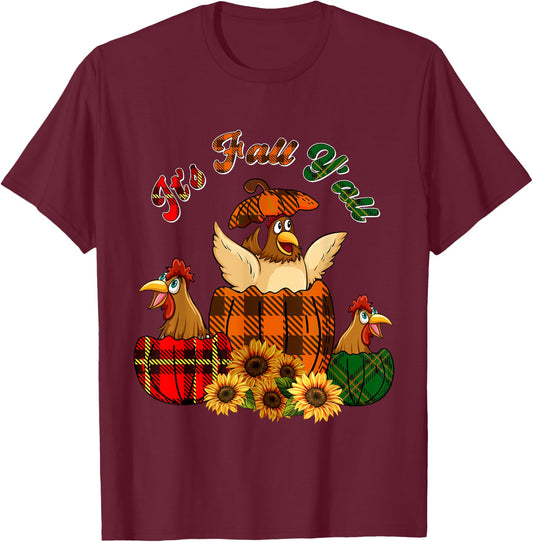 It's Autumn Y'all Thanksgiving Chickens Inside Fall Pumpkins T-Shirt - T-Shirt | Maroon
