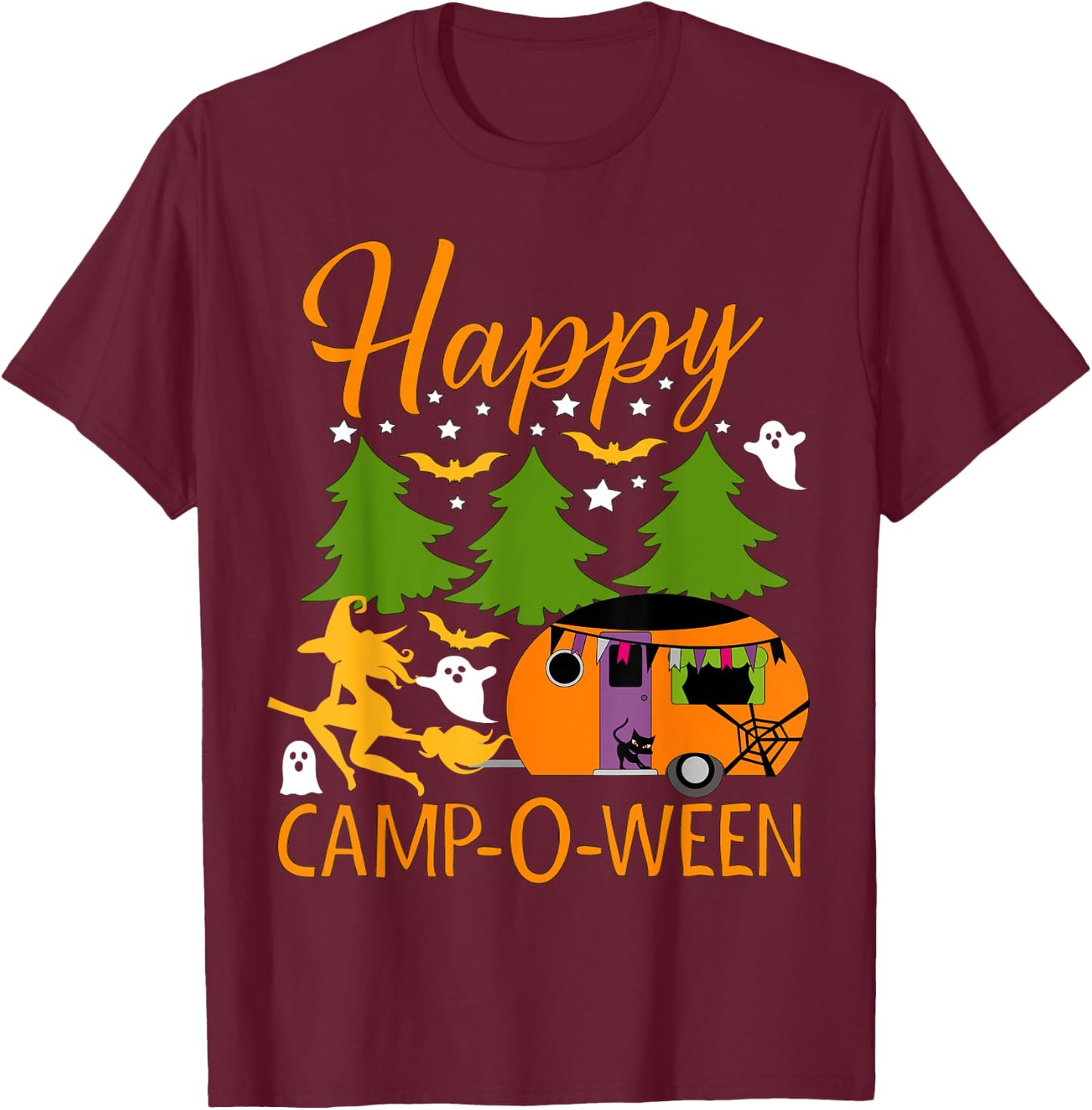 Happy Camp-O-Ween Halloween Camping Camper T-Shirt - T-Shirt | Maroon