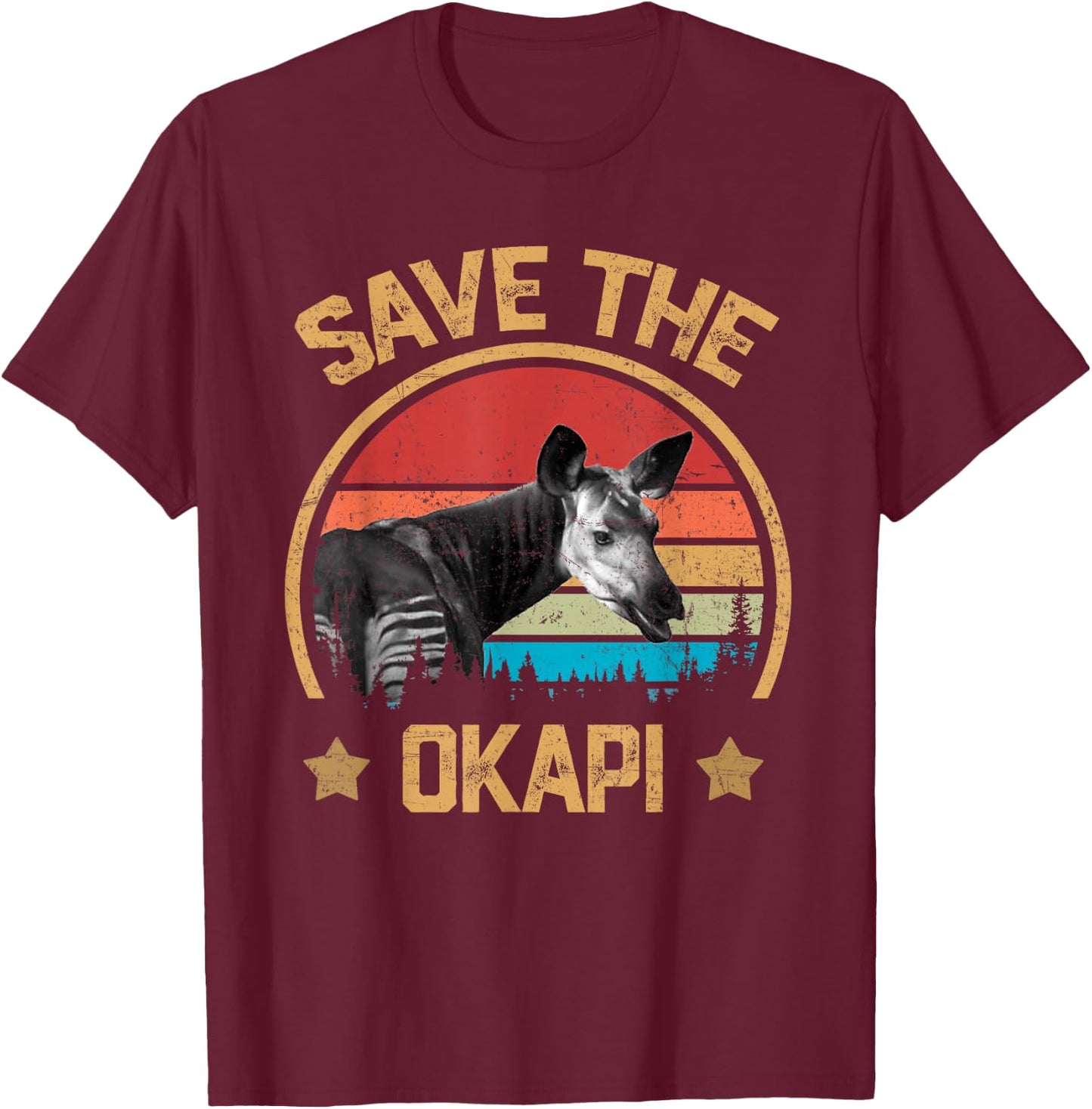 Vintage Save The Okapi T-Shirt - T-Shirt | Maroon