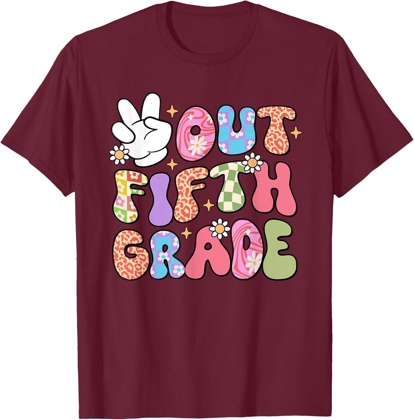 Retro Groovy Peace Out 5th Grade Funny Last Day Of School T-Shirt - T-Shirt | Maroon