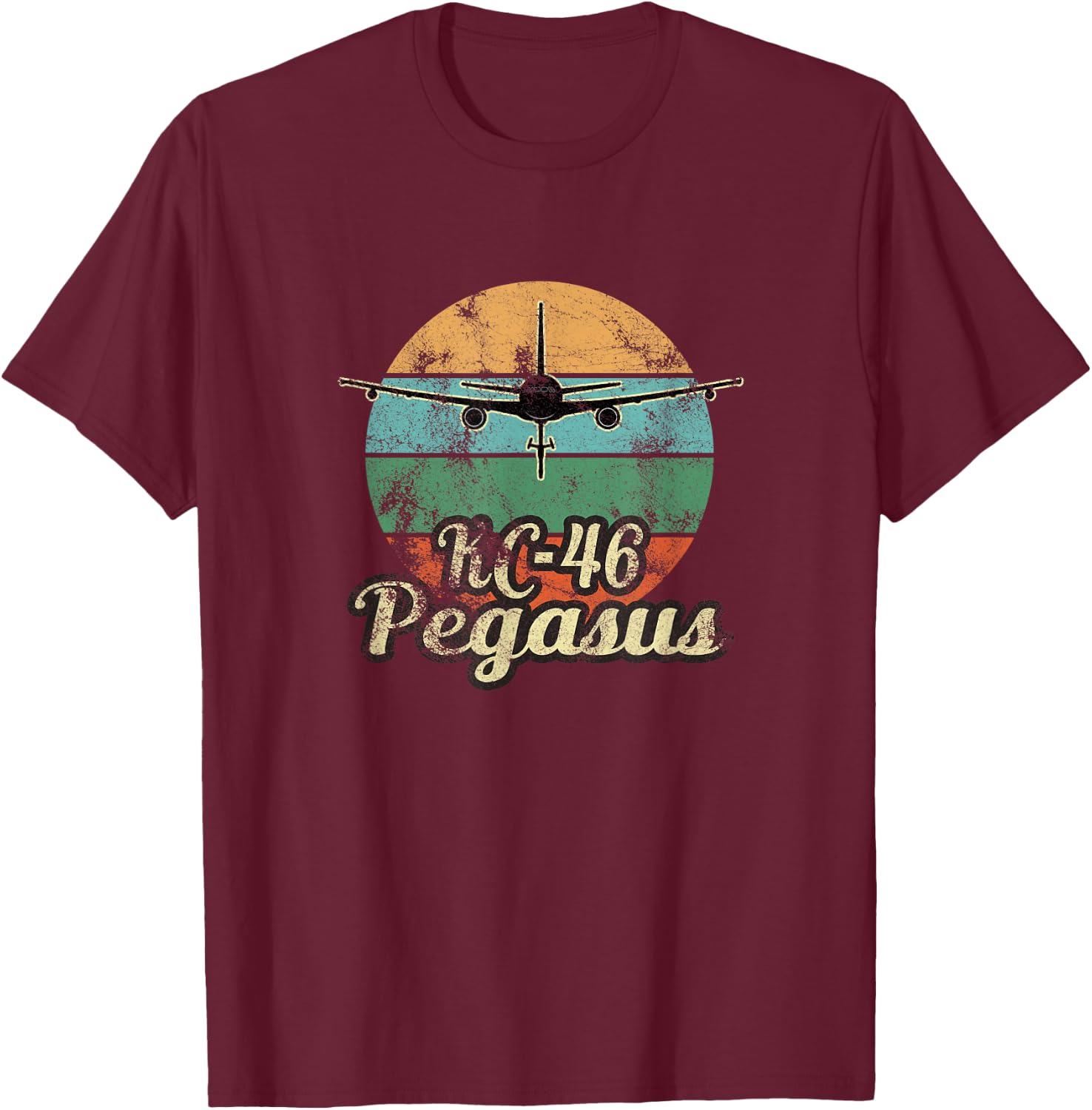 KC-46 Pegasus Vintage Sunset Air Refueling Airplane T-Shirt - T-Shirt | Maroon