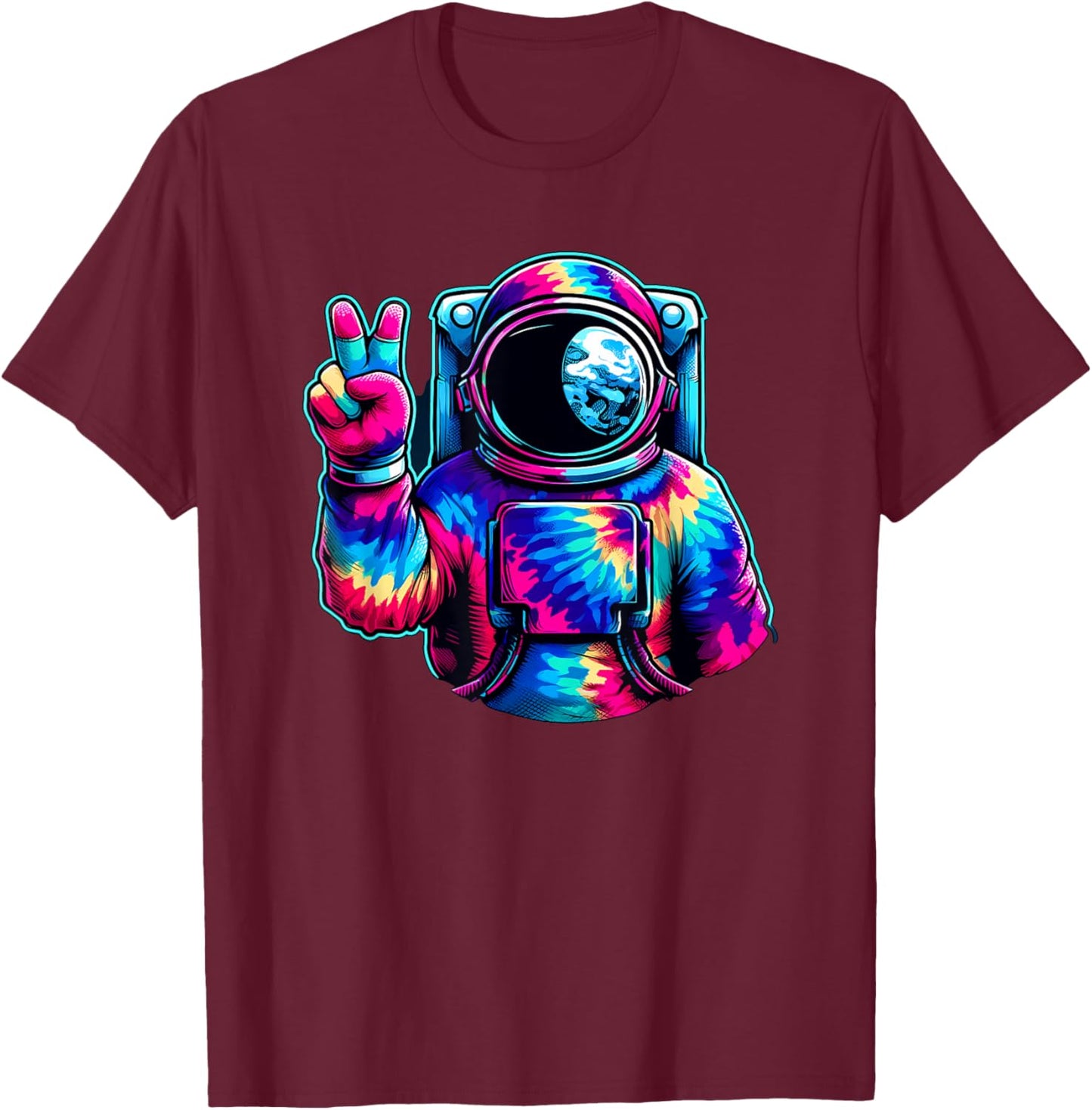 Peace Sign Tie Dye Astronaut T-Shirt - T-Shirt | Maroon