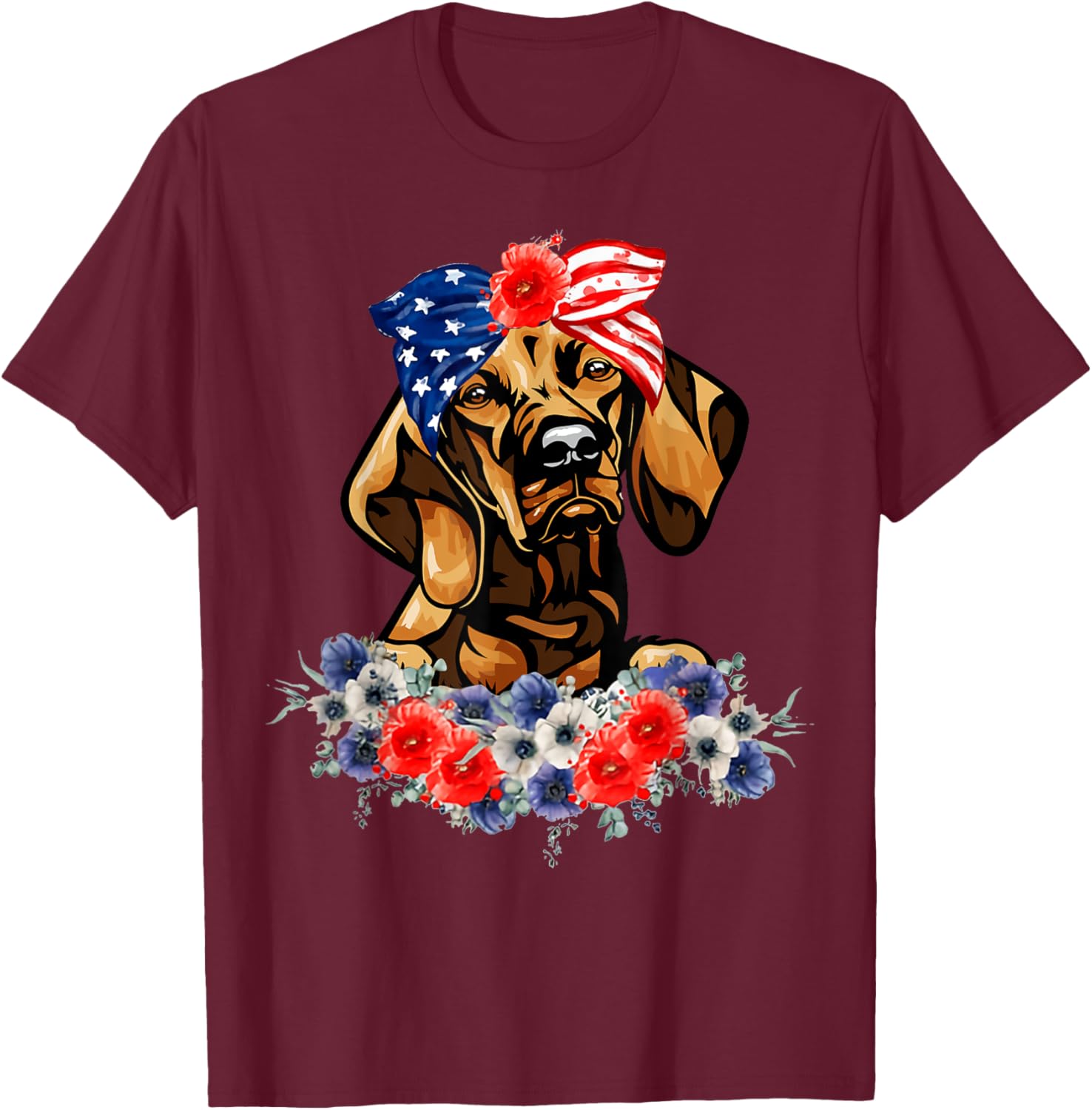 Vizsla Dog American Flag Patriotic 4th Of July T-Shirt - T-Shirt | Maroon