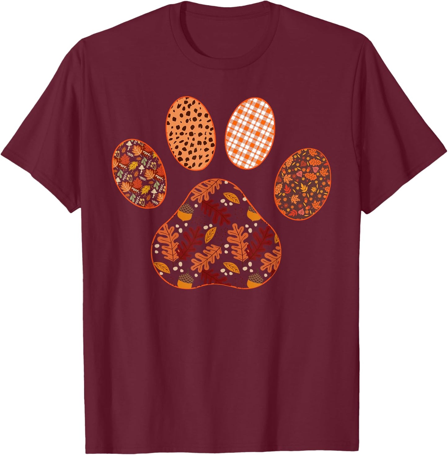 Paw Print Thanksgiving Dog Candy Fall Ghost Women Girls Kids T-Shirt - T-Shirt | Maroon