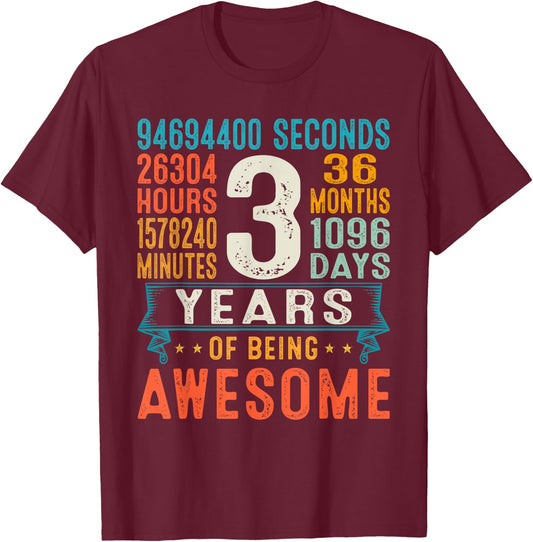 3 Years Old Retro Distressed 3rd Birthday Gifts 36 Months T-Shirt - T-Shirt | Maroon