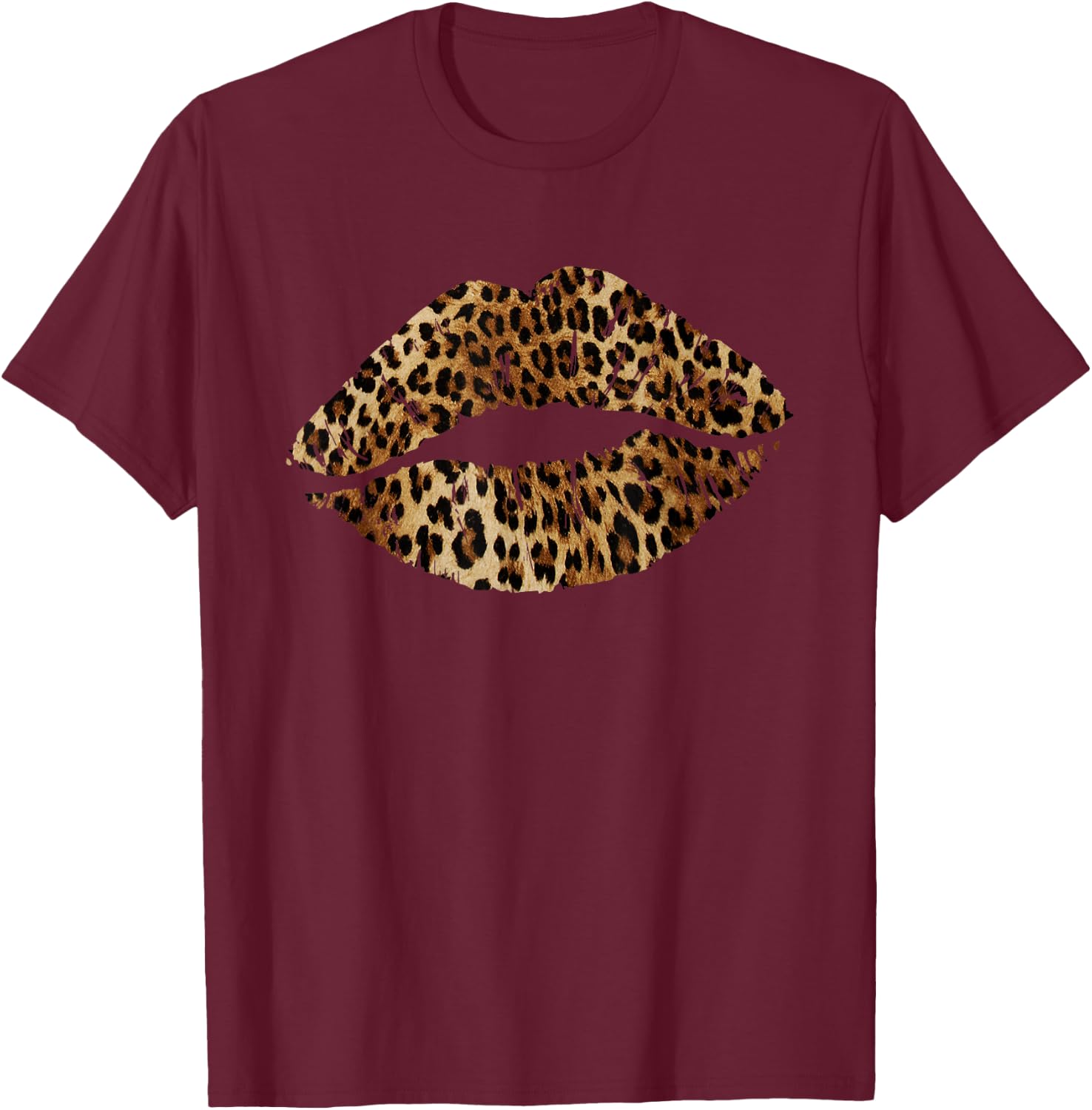 Leopard Lips Trendy Kiss Mouth Women Cheetah Animal Print T-Shirt - T-Shirt | Maroon