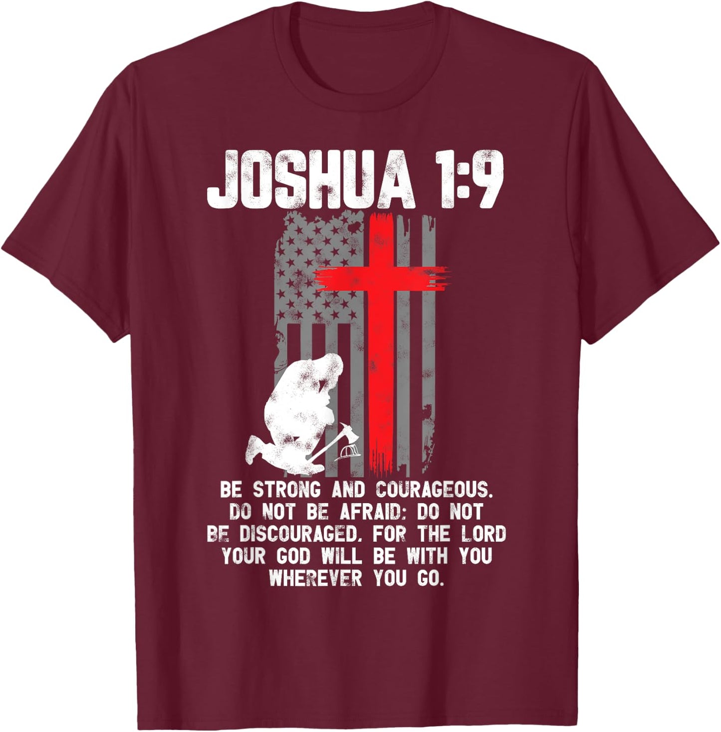 Thin Red Line Firefighter Cross Bible Verse Christian T-Shirt - T-Shirt | Maroon