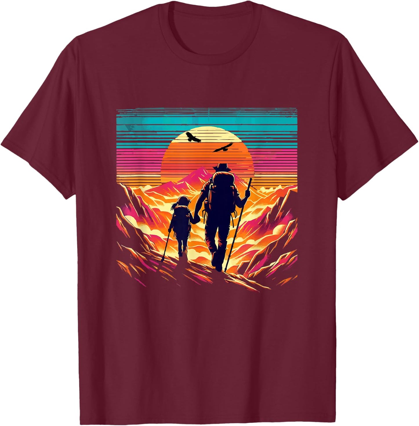 father daughter hiking mountain Camping Buddies Daughter dad T-Shirt - T-Shirt | Maroon