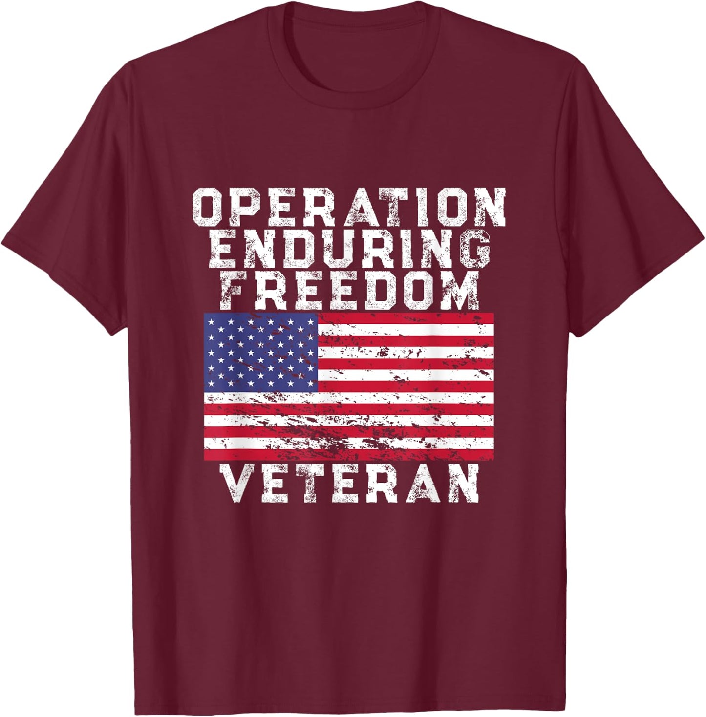 Operation Enduring Freedom Veteran - Vintage US Flag T-Shirt - T-Shirt | Maroon