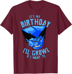 Marvel X-Men Beast It's My Birthday I'll Growl If I Want To T-Shirt - T-Shirt | Maroon