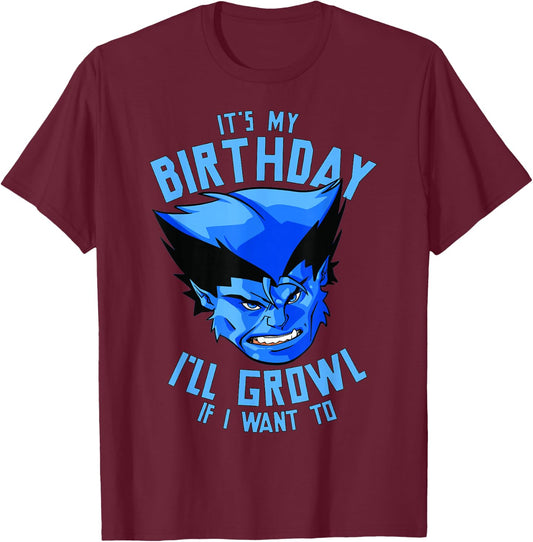 Marvel X-Men Beast It's My Birthday I'll Growl If I Want To T-Shirt - T-Shirt | Maroon