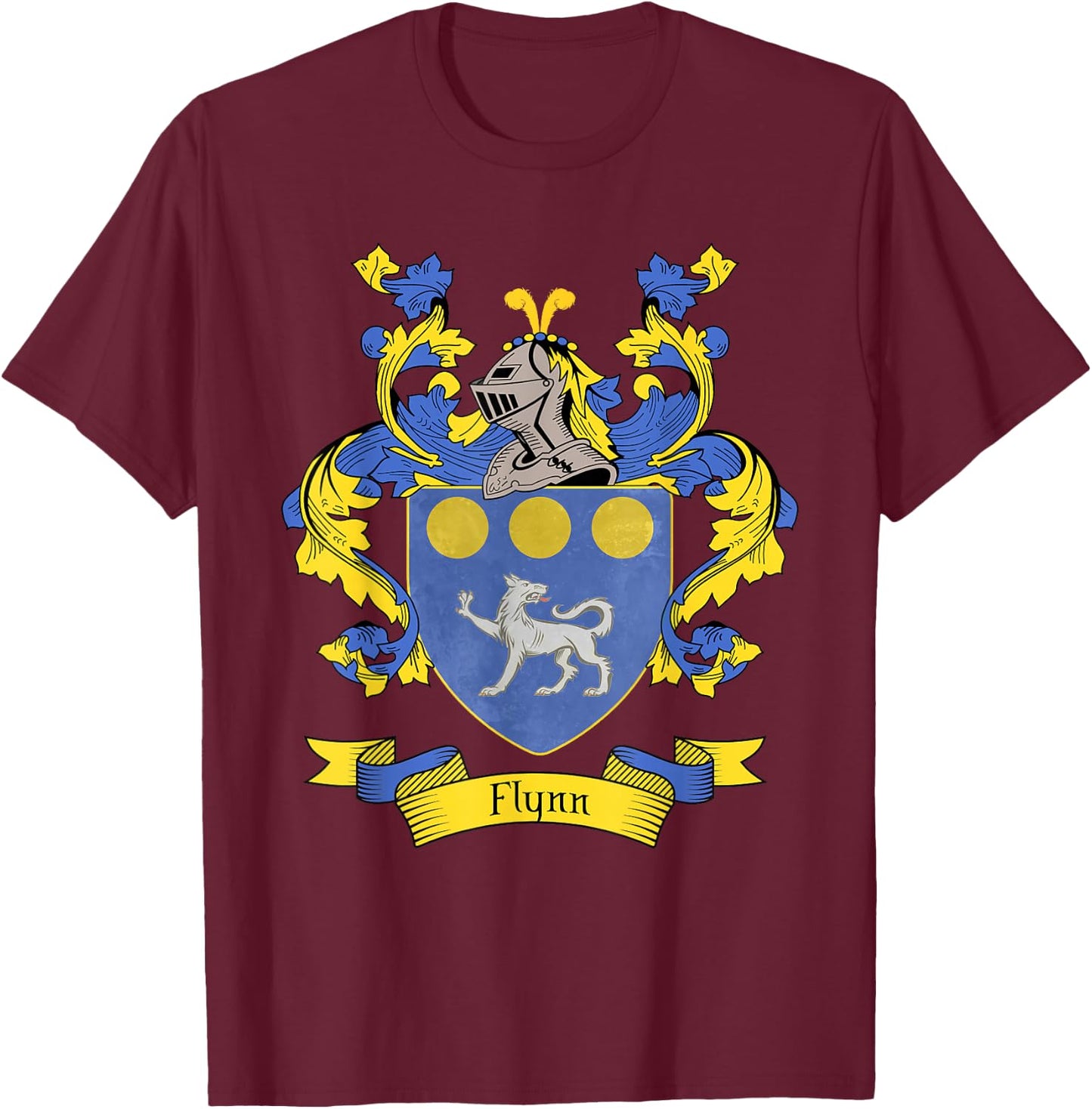 Flynn Coat of Arms | Flynn Surname Family Crest T-Shirt - T-Shirt | Maroon