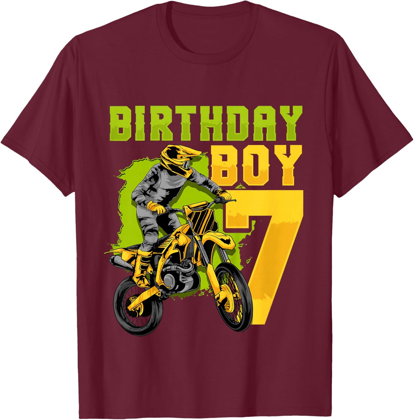 7th Birthday Gift Party Motocross Dirt Bike Racer 7 Years T-Shirt - T-Shirt | Maroon
