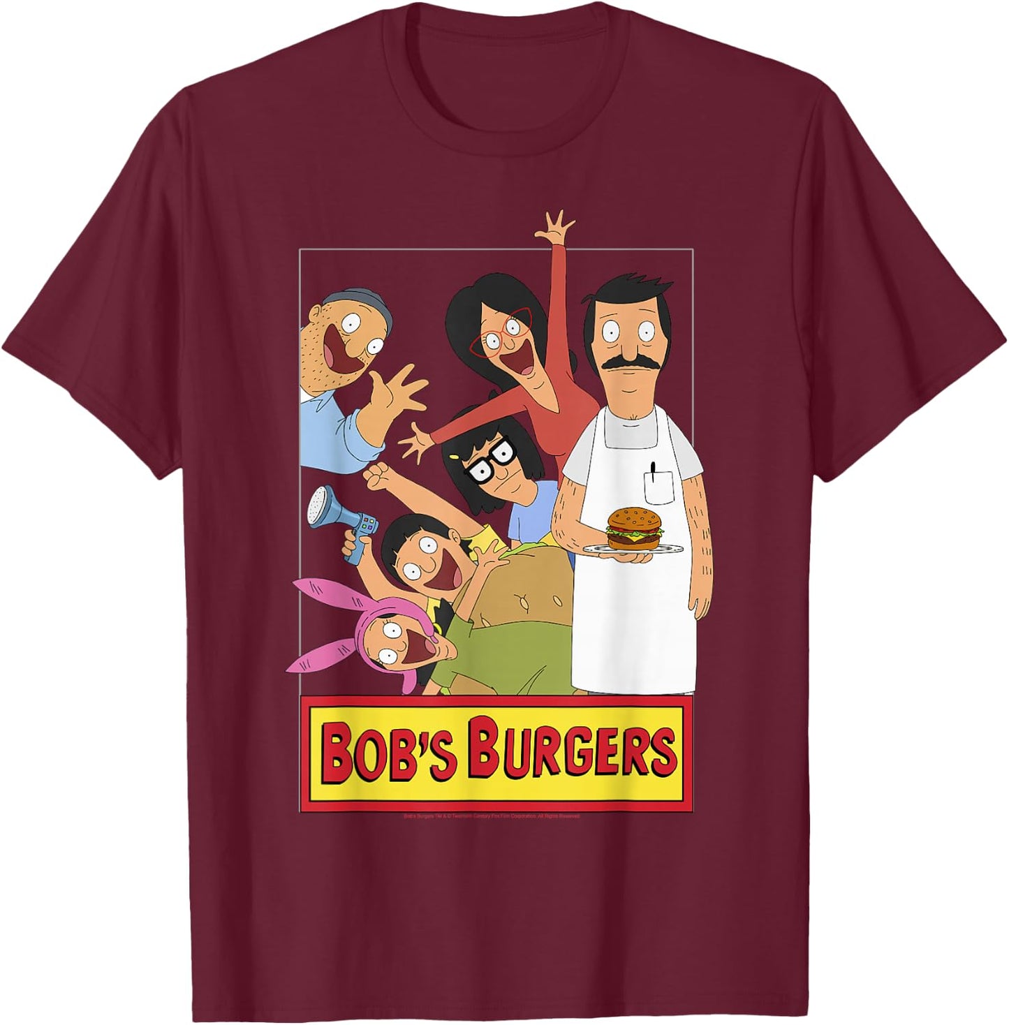 Bob's Burgers Family Shot & Teddy Logo T-Shirt - T-Shirt | Maroon