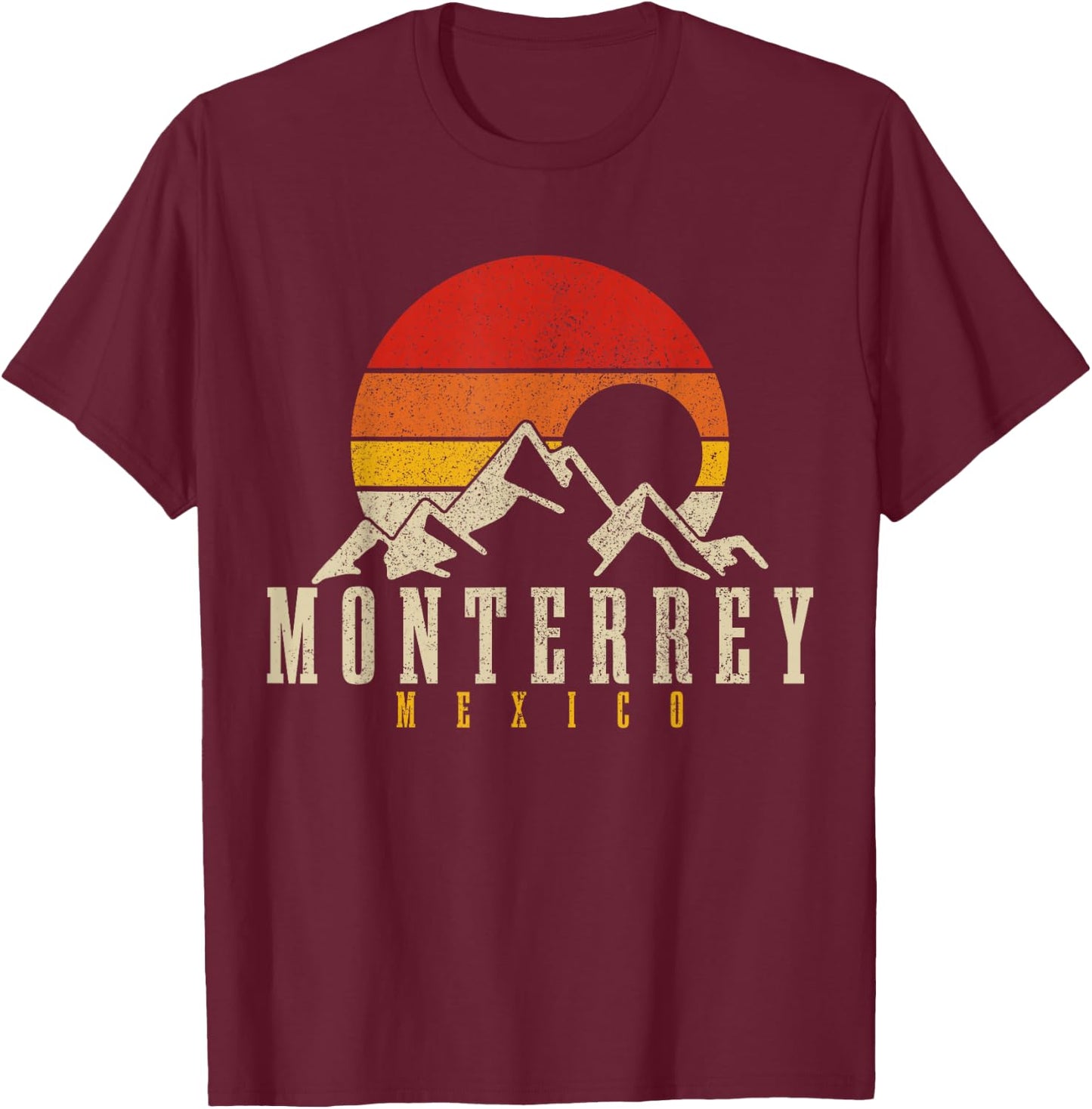Monterrey Vintage Mountains Mexican Pride Mexico T-Shirt - T-Shirt | Maroon