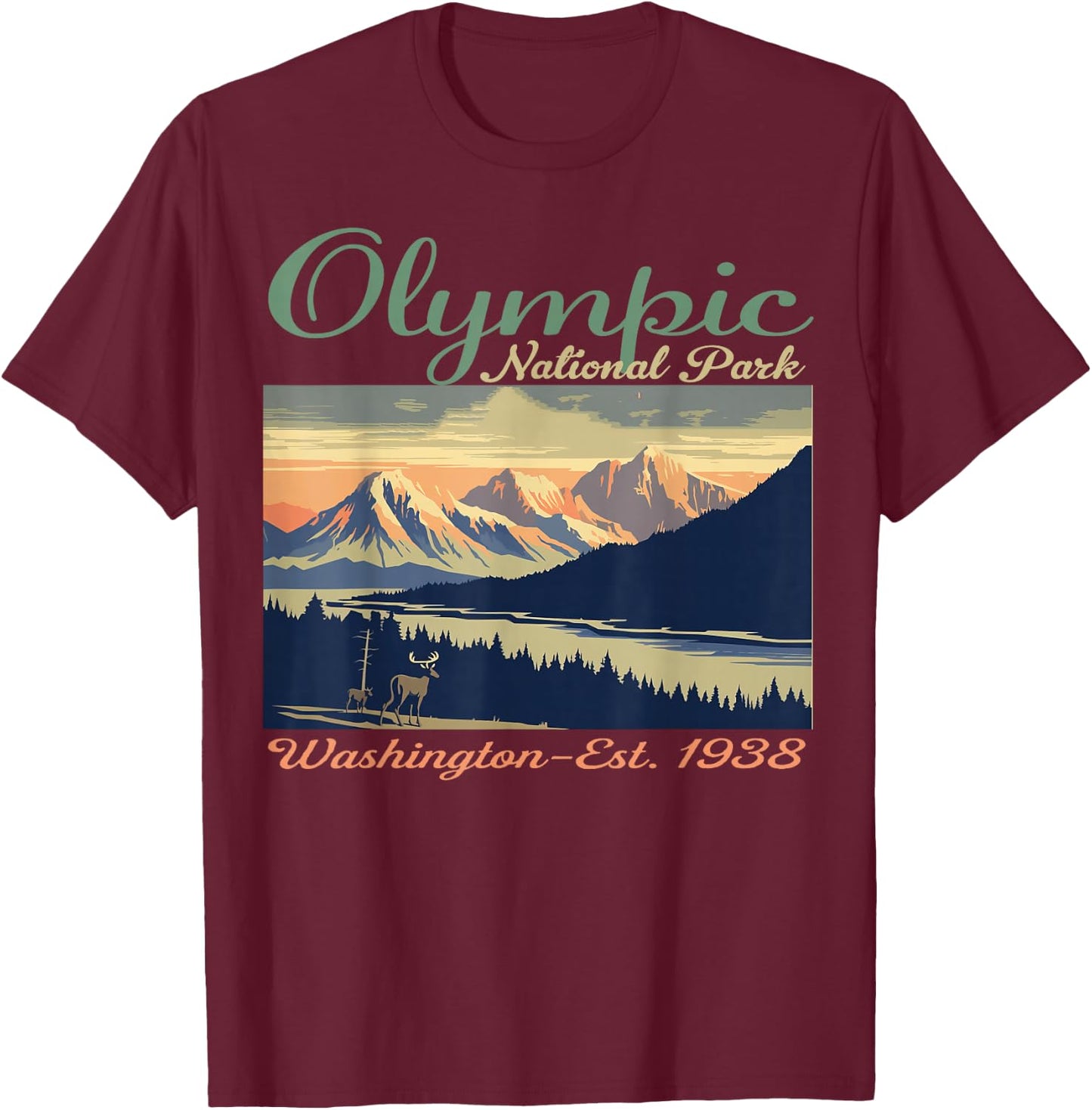 Olympic National Park Washington Hiking Camping T-Shirt - T-Shirt | Maroon