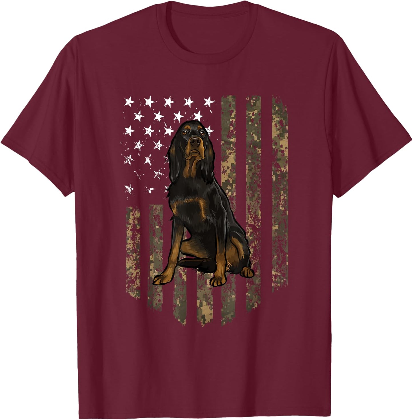 Camo American Flag Gordon Setter 4th Of July USA T-Shirt - T-Shirt | Maroon