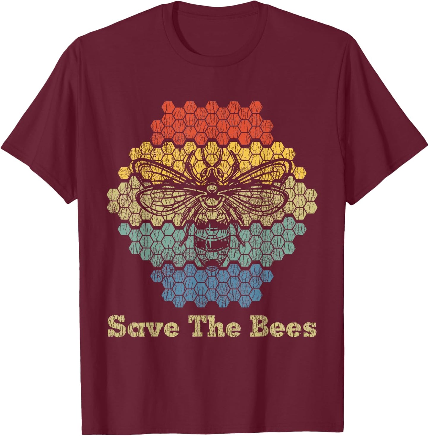 Retro Vintage Bumble Bee Save The Bees Keeper Climate Change T-Shirt - T-Shirt | Maroon