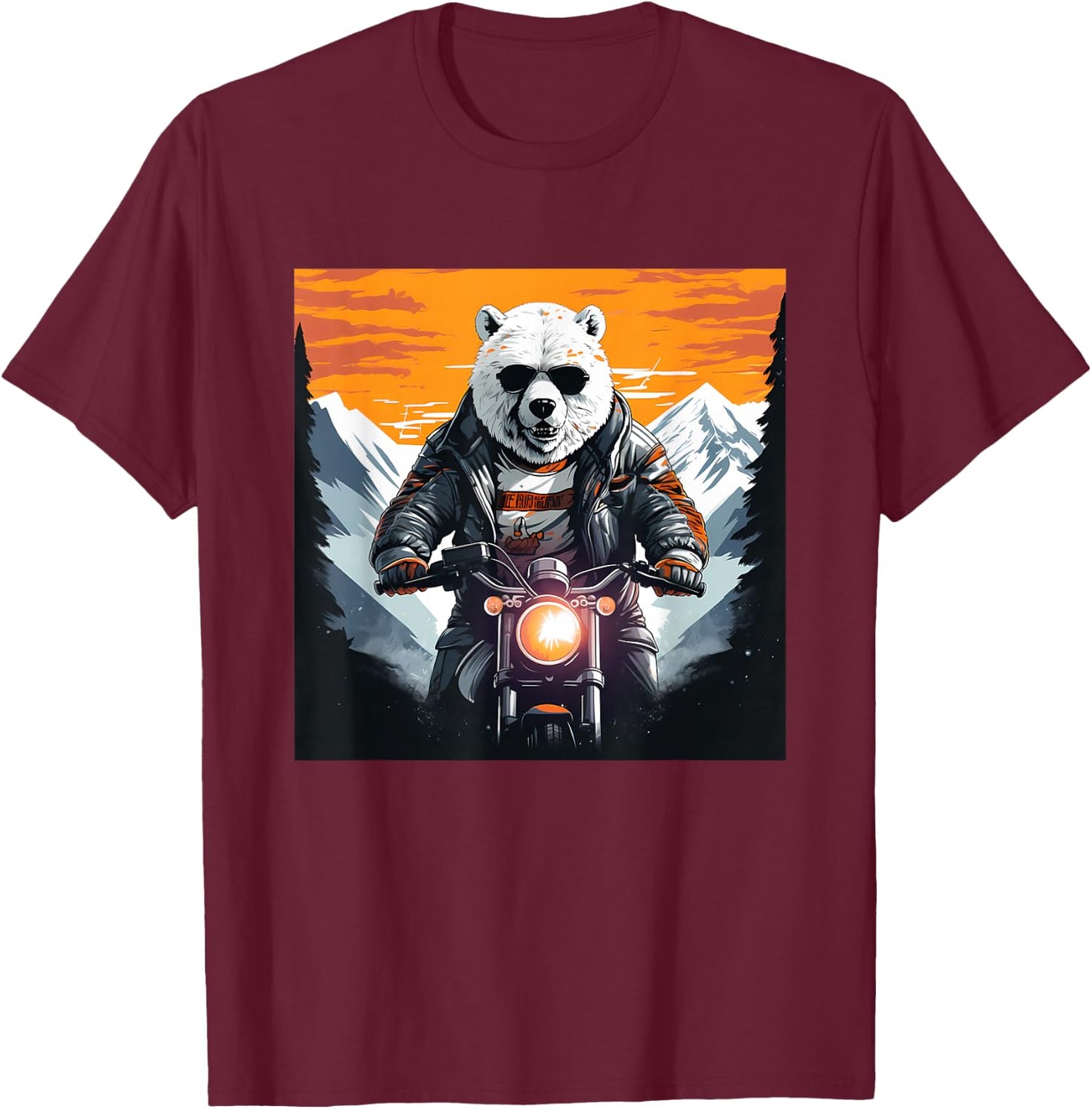 Biker Polar Bear Riding Motorcycle T-Shirt - T-Shirt | Maroon