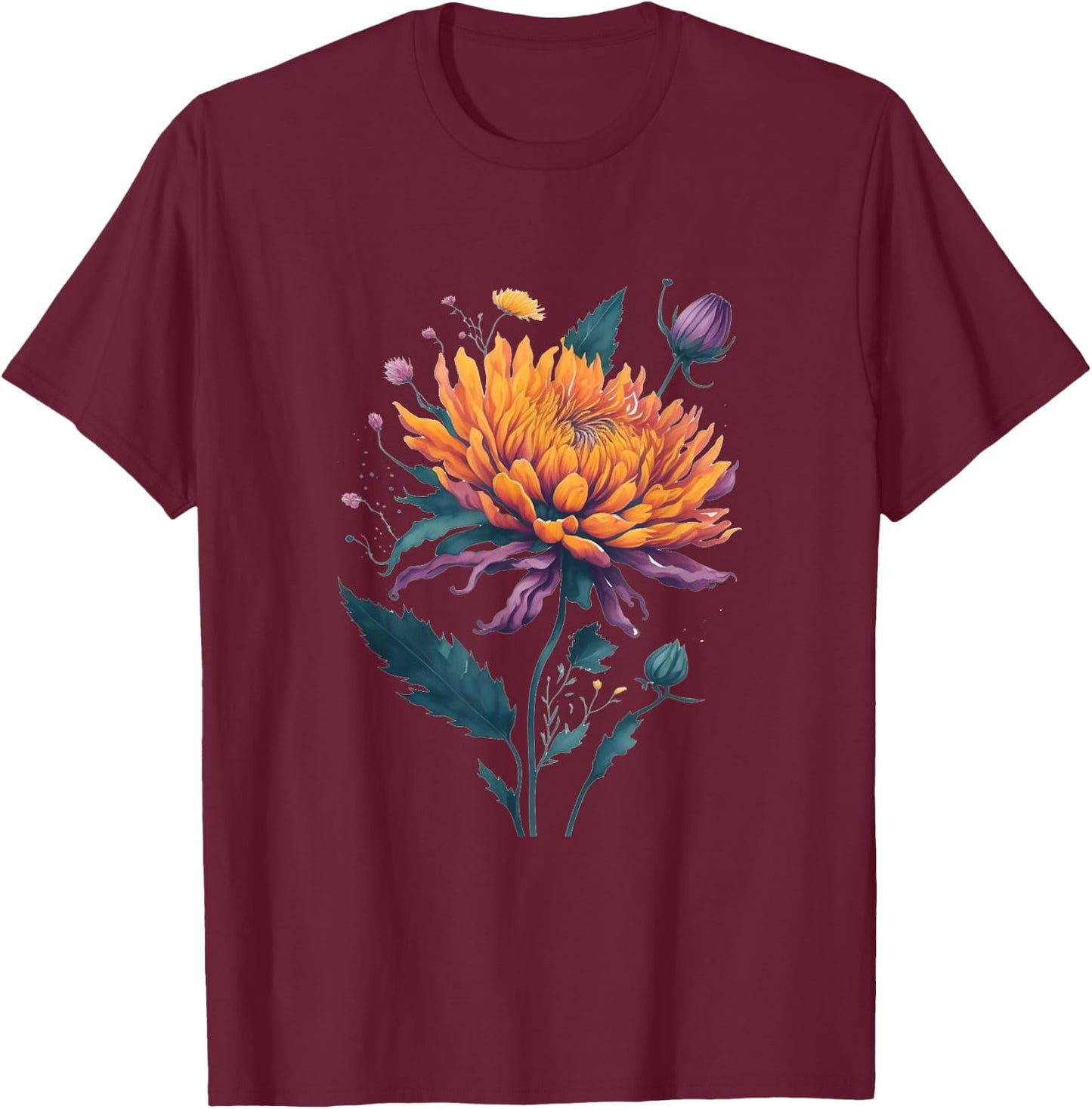 Vibrant Autumn Chrysanthemum Bloom in Full Glory T-Shirt - T-Shirt | Maroon