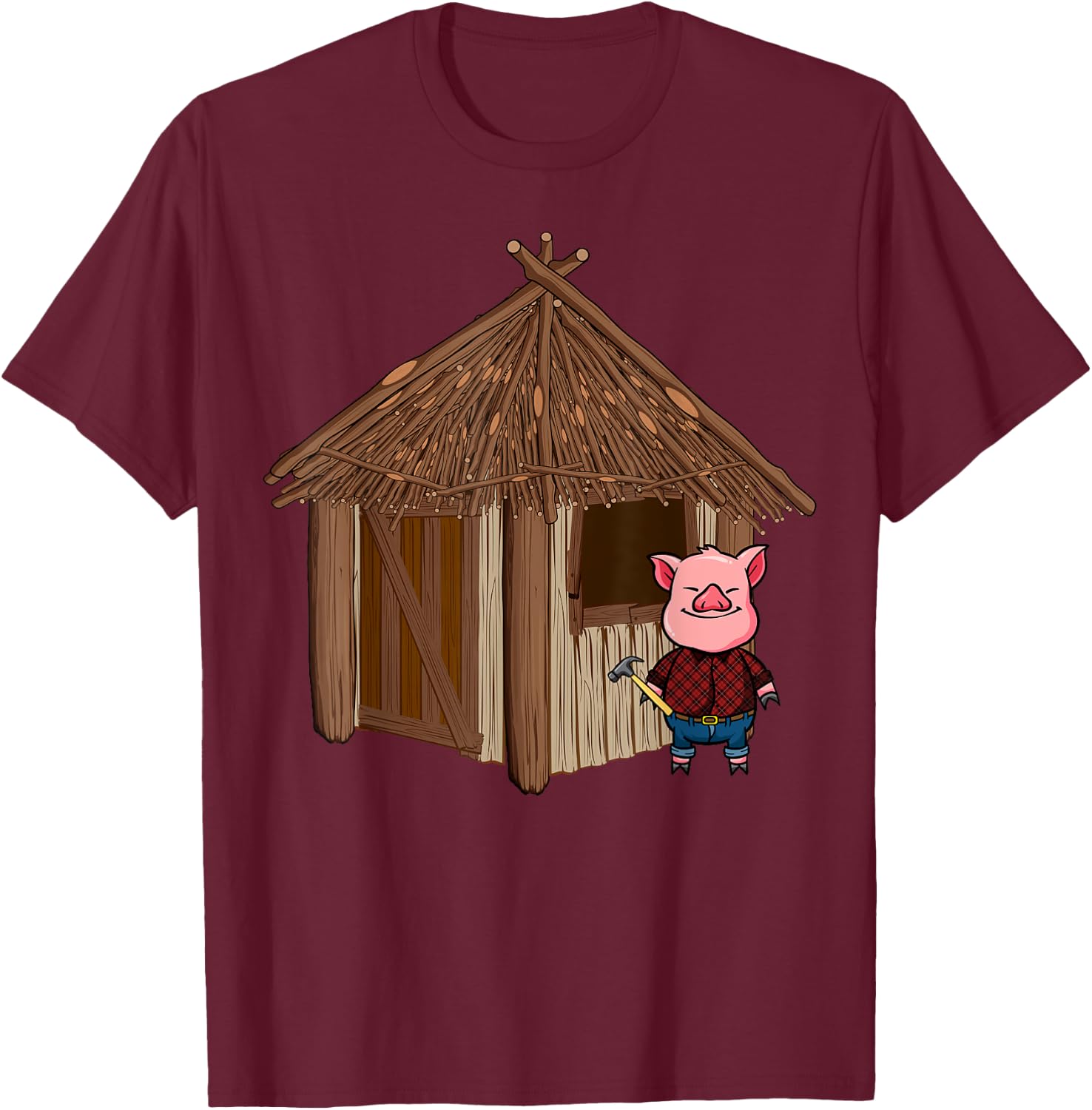 Three Pigs Lazy Halloween Costume - Stick House T-Shirt - T-Shirt | Maroon