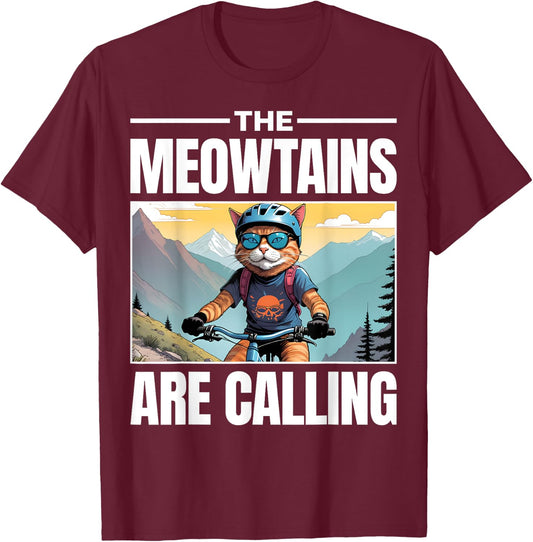Funny MTB Cat Mountain Bike Biker T-Shirt - T-Shirt | Maroon