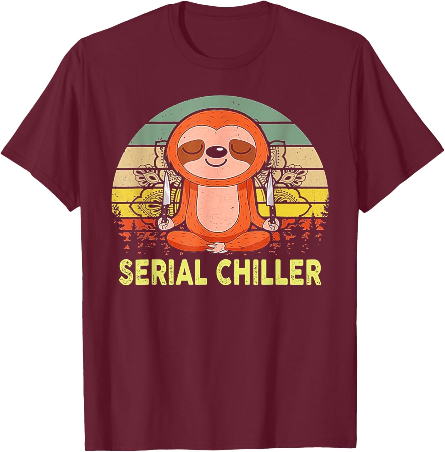 Serial Chiller Sloth Yoga Retro Vintage T-Shirt - T-Shirt | Maroon